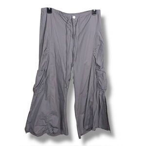 Small Contrast Brand Cargo Pants Grey Pockets Wide Leg Cotton Blend Slit Accents